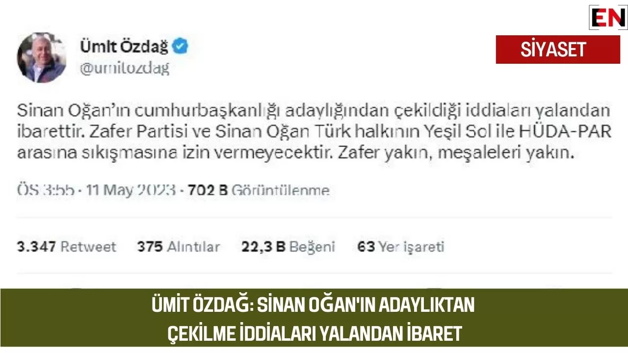 Ümit Özdağ: Sinan Oğan'ın adaylıktan çekilme iddiaları yalandan ibaret